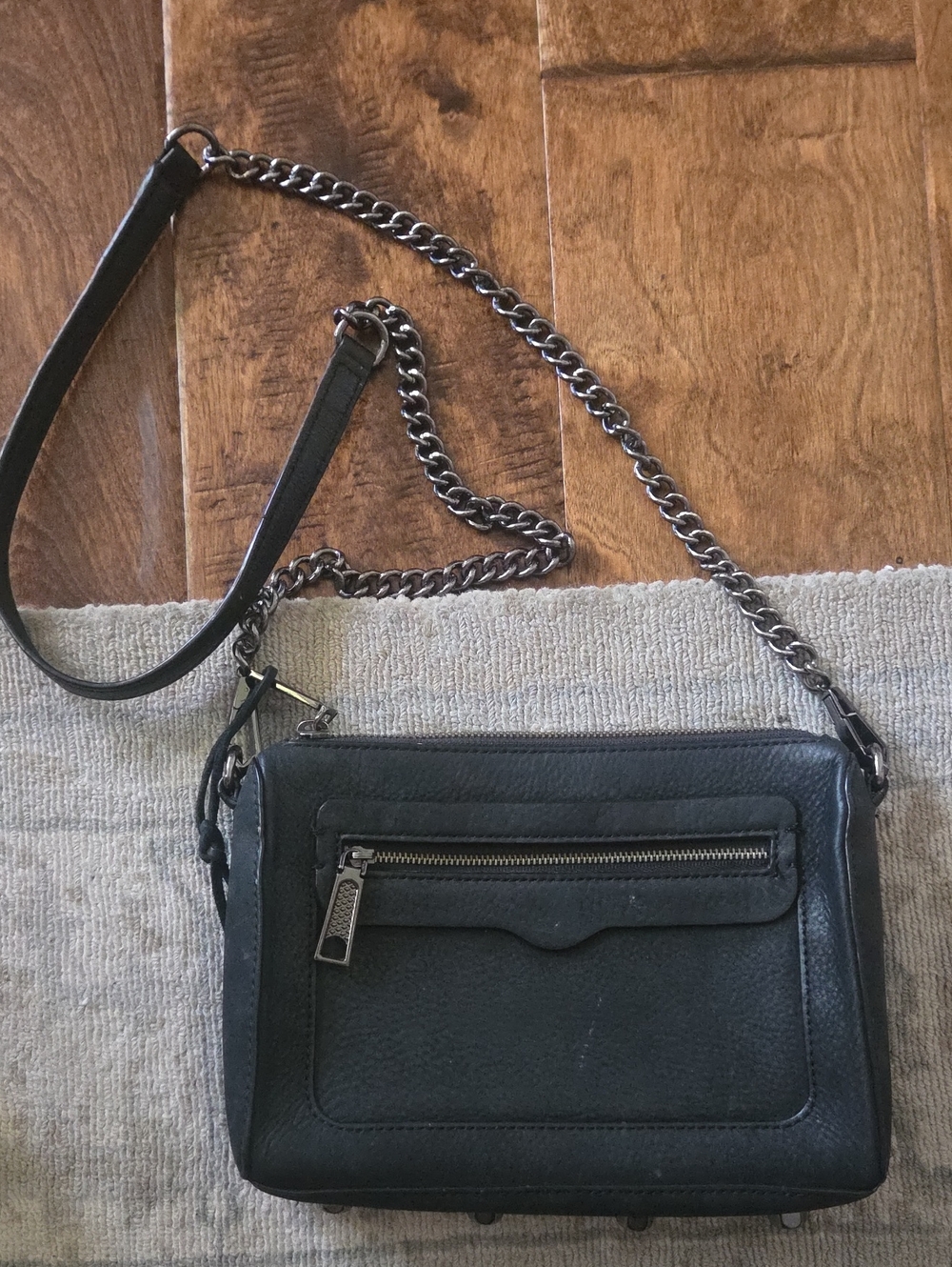 Rebecca Minkoff Black Leather Crossbody Bag with Chain Strap